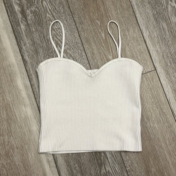 OAK + FORT Tops - Oak & Fort Adorable Sleeveless Crop Tank / Cami Top White Rib Knit